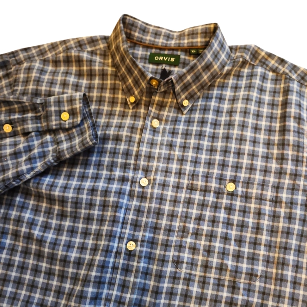 Orvis Men's Long Sleeve Plaid Cotton Blue Button-down‎ Size XL